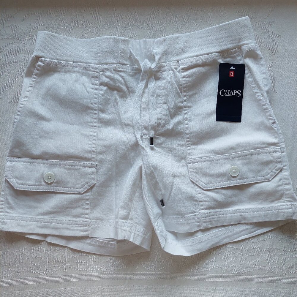 Chaps Cargo Shorts White Elastic Waist Cotton Summer Drawstring, Women S
